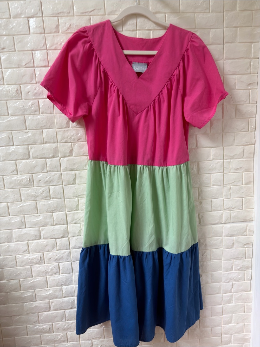 Vintage Blair Colorblock Tiered Dress in Hot Pink, Mint & Navy